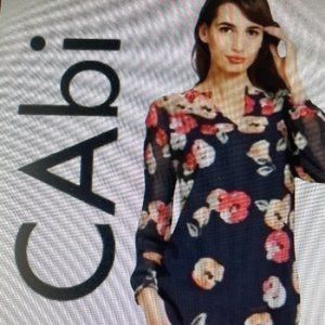 CAbi #971 Poppy Floral Chiffon Semi Sheer Blouse • XL